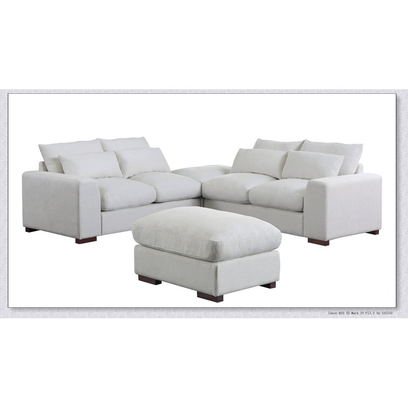 Tatman Linen Blend Sectional With 2 Ottomans, Beige Linen