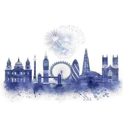 London Skyline, aquarelle, éclaboussures, bleu