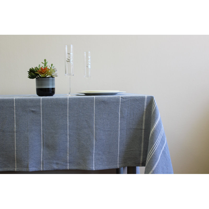 Cannady Striped 100% Cotton Tablecloth, Blue, 60" W Round