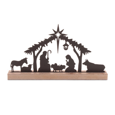 Metal Nativity Silhouette with Wood Base 11.75"L
