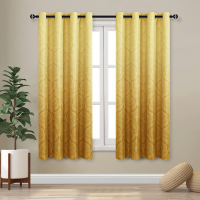 2 Panels Ombre Blackout Curtains for Bedroom - Damask Patterned Thermal Insulated Grommet Curtains, Gradient Window Curtain Panels for Living Room Decoration