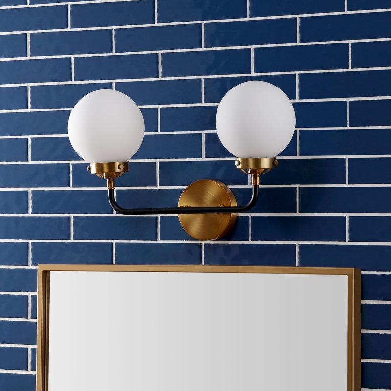 Éclairage pour meuble-lavabo transitionnel contemporain en fer / verre Claudio, Blanc, Or laiton / noir, 2