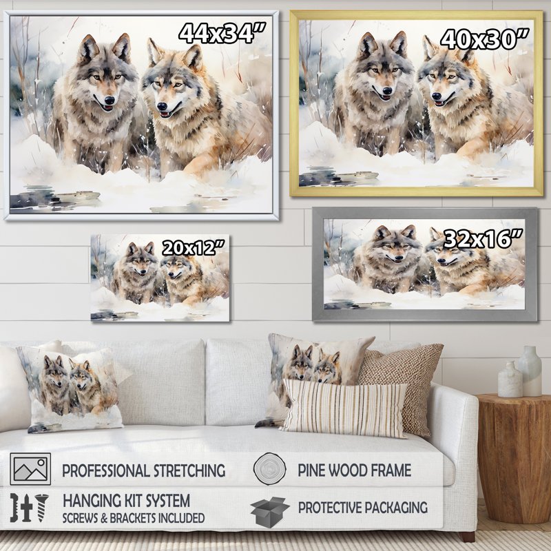 Forêt, loups dans un paysage d'hiver - loup, art mural, H 12 po x l 20 po x P 1 po, Toile tendue