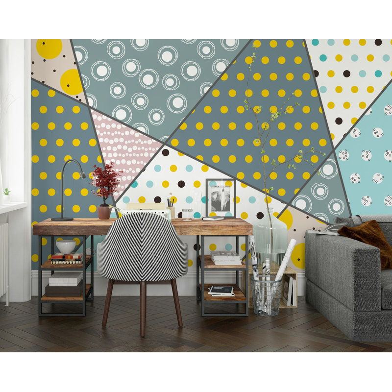 Papier peint amovible géométrique à formes trapézoïdales et triangulaires, L 105,96 po x l 187 po