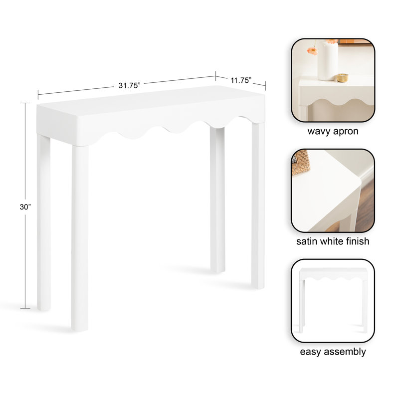 Maida Rectangle Wooden Curvy Console Table, White