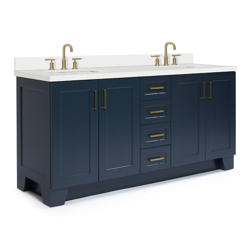 73 IN.  Single Bathroom Vanity, Midnight Blue,  White Quartz, Rectangular