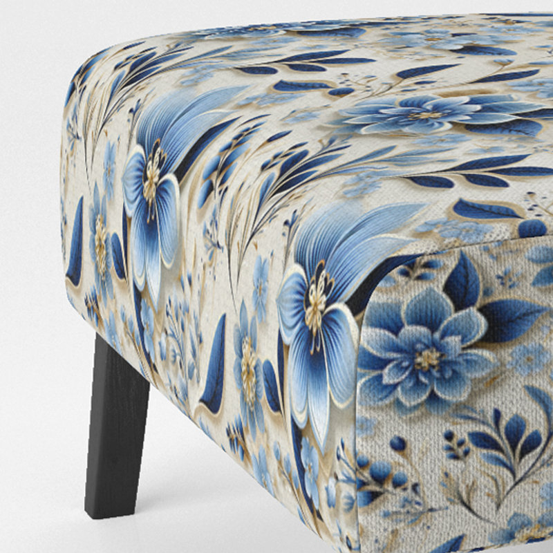 Scandinavian Simplicity Paisley Pattern - Upholstered Boho Slipper Chair, Blue Accent Chair