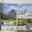 Murale paysage alpin prairie et montagne enneigée-1904193062