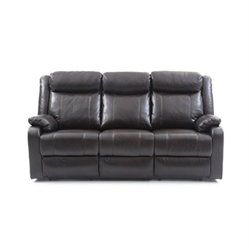 Boston 76'' Faux Leather Reclining Sofa, Dark Brown Faux Leather