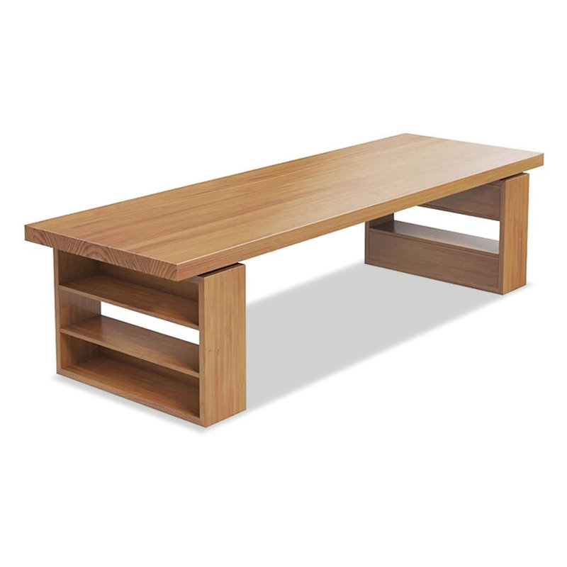 Table de conférence moderne en bois massif minimaliste avec tablettes de rangement, H 29,53 po x L 78,74 po x l 31,5 po