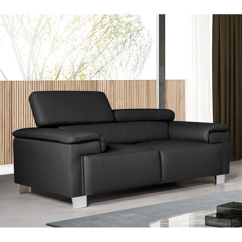 Chavely Genuine Leather Pillow Top Arm Sofa, Black, 2