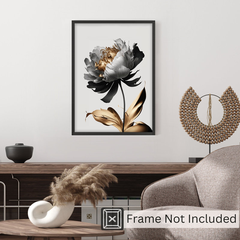 Impression florale florale blanche et dorée sans cadre, H 36 po x l 24 po