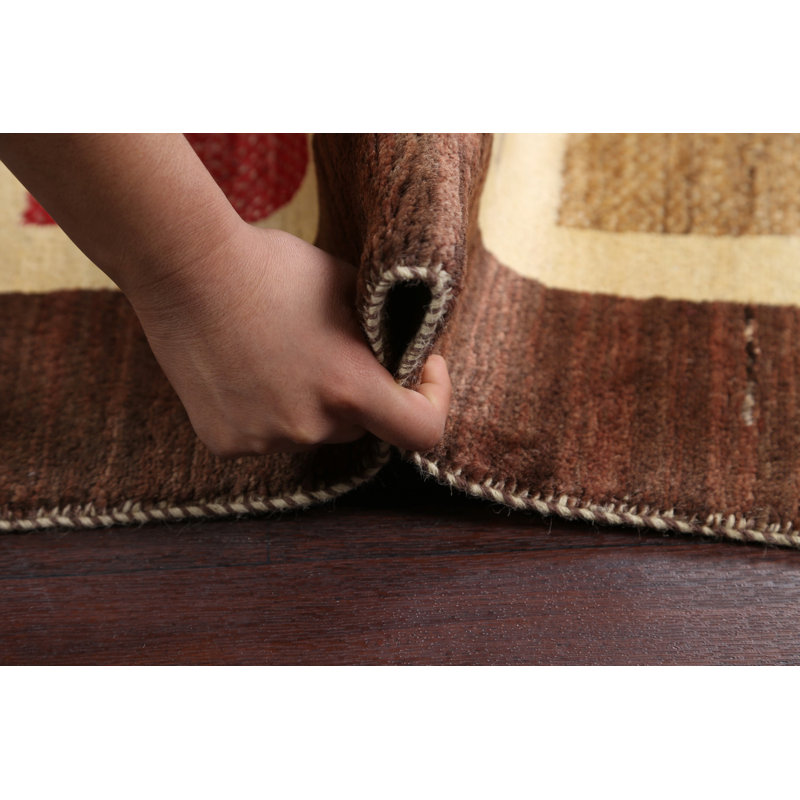 Tapis unique en laine noué à la main brun / beige / rouge nouvel âge Gabbeh 6 pi 5 po x 9 pi 4 po
