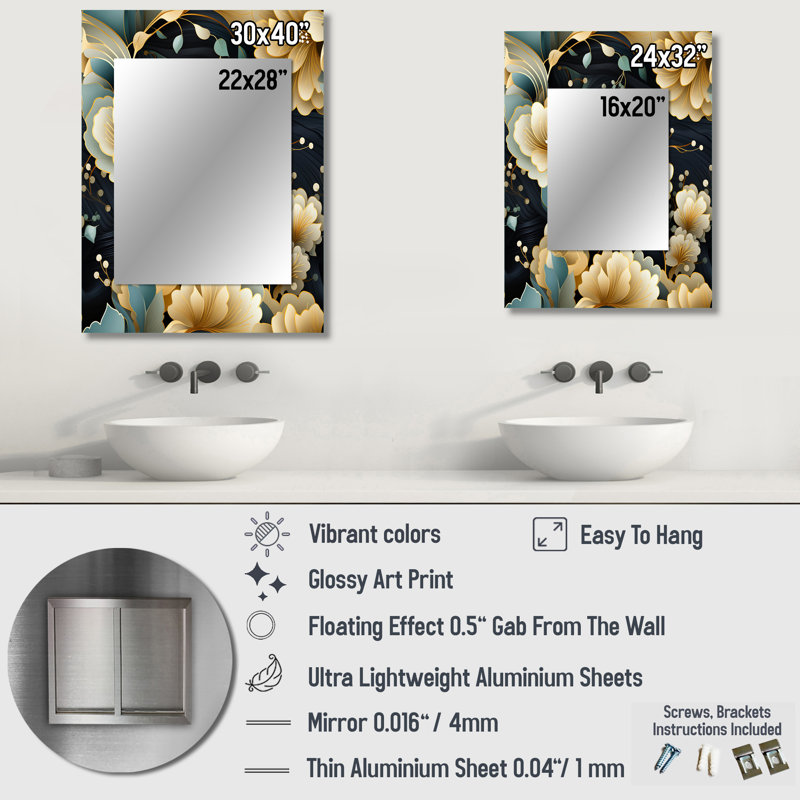 Annan Blue And Beige Pailey Flowers Elegance - Paisley  Decorative Mirror, Paisley, Floral Wall Mirror, Printed Metal Art