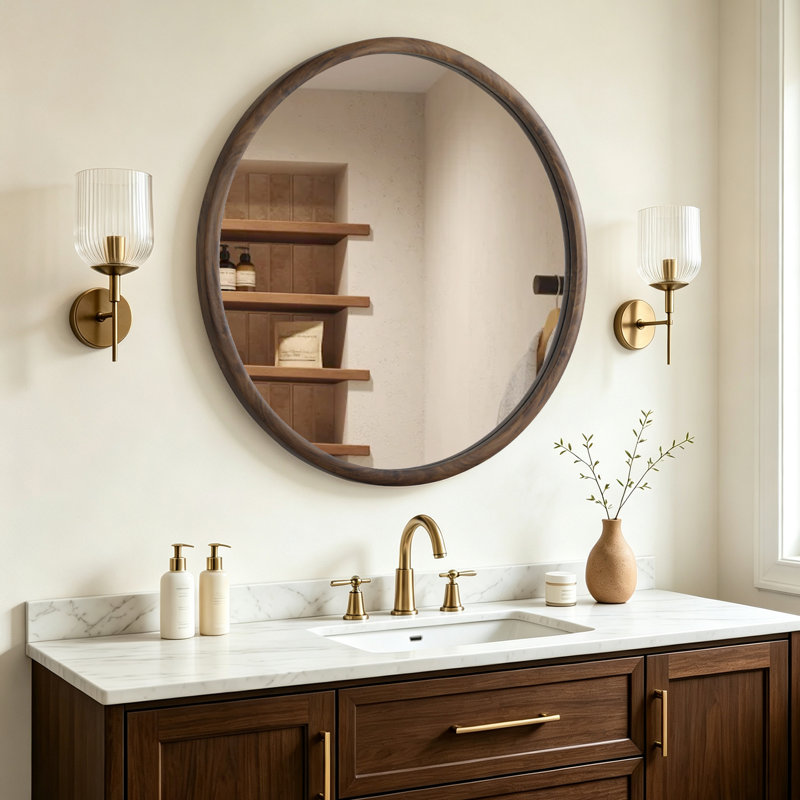 Miroir rond brun pour cadre mural, 36"