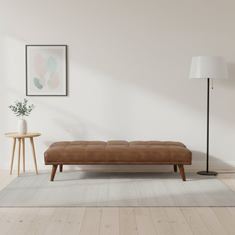 Canapé convertible polyvalent rembourré capitonné avec porte-gobelets et pieds en bois 