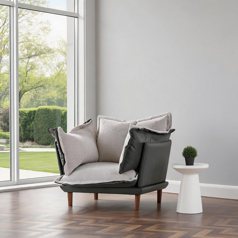 Pour le salon et la chambre à coucher | Fauteuil d'appoint surdimensionné moderne en chenille gris neutre