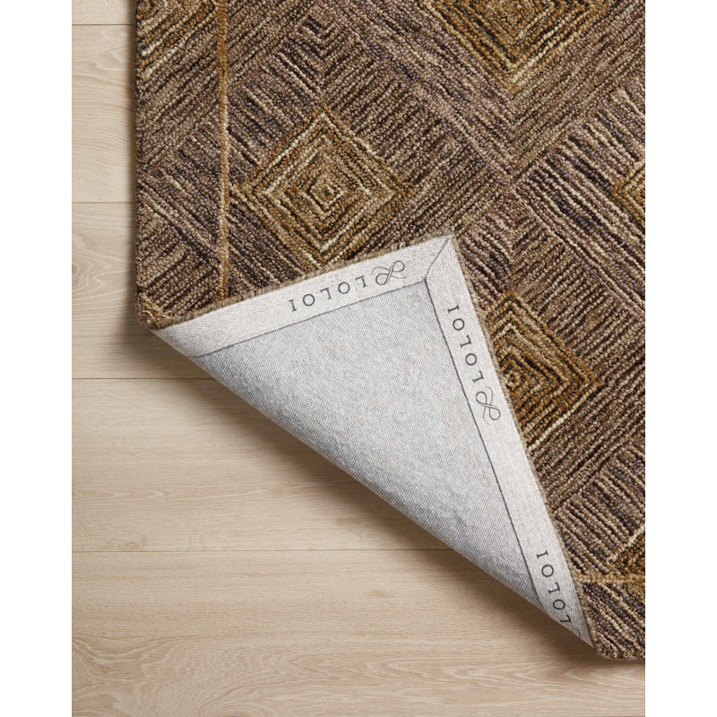 Dezirae Geometric Hand Tufted Wool Area Rug in Plum/Gold, Rectangle 8'6" x 11'6"