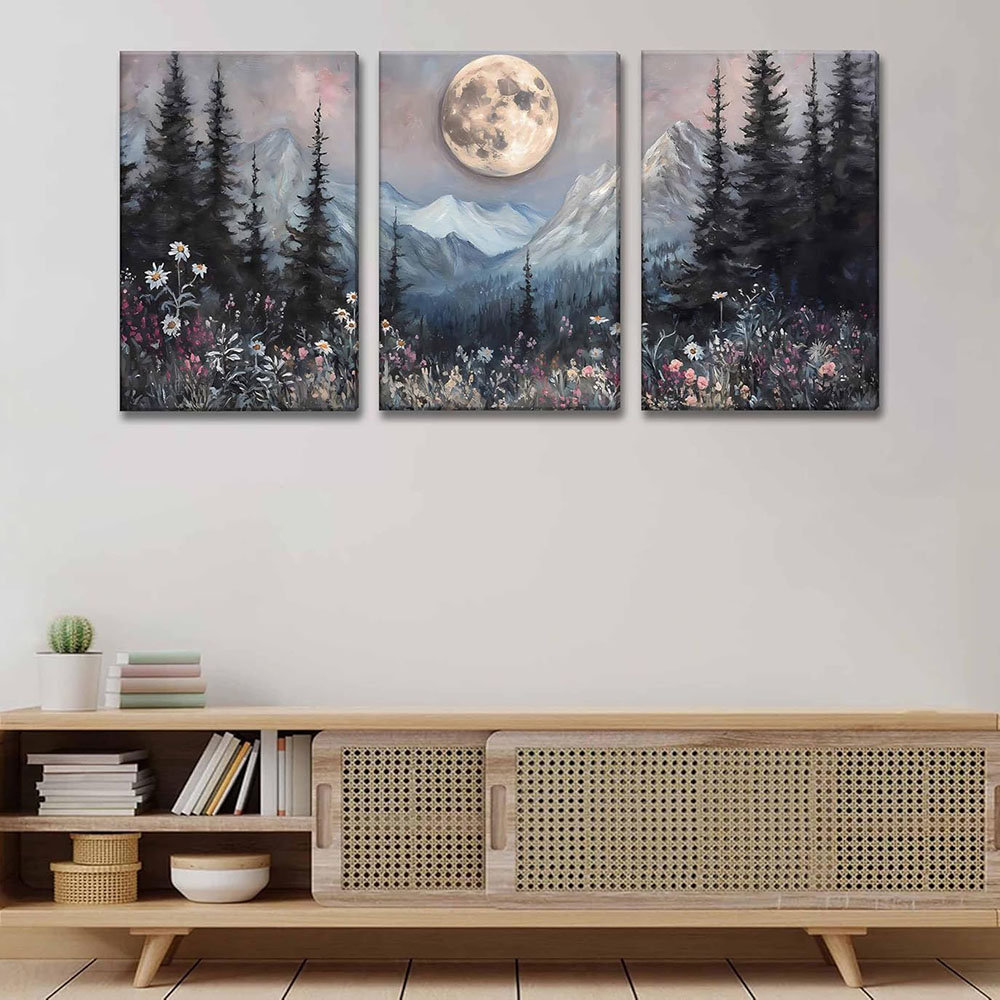 Dakota Fields 3Pcs Full Moon Forest Canvas Wall Art Moody Dark Forest ...