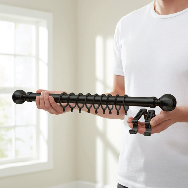 Adjustable 2.5cm Curtain Rod Set, Matte Black, 120cm - 210cm