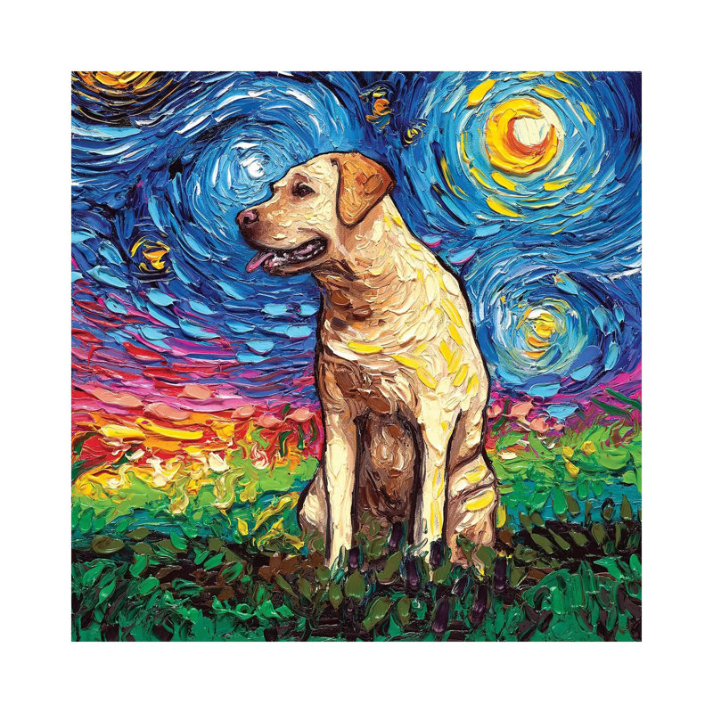 «Yellow Labrador Night II» par Aja Treves - reproduction d'art, H 18 po x l 18 po x 1,5 po, Toile tendue