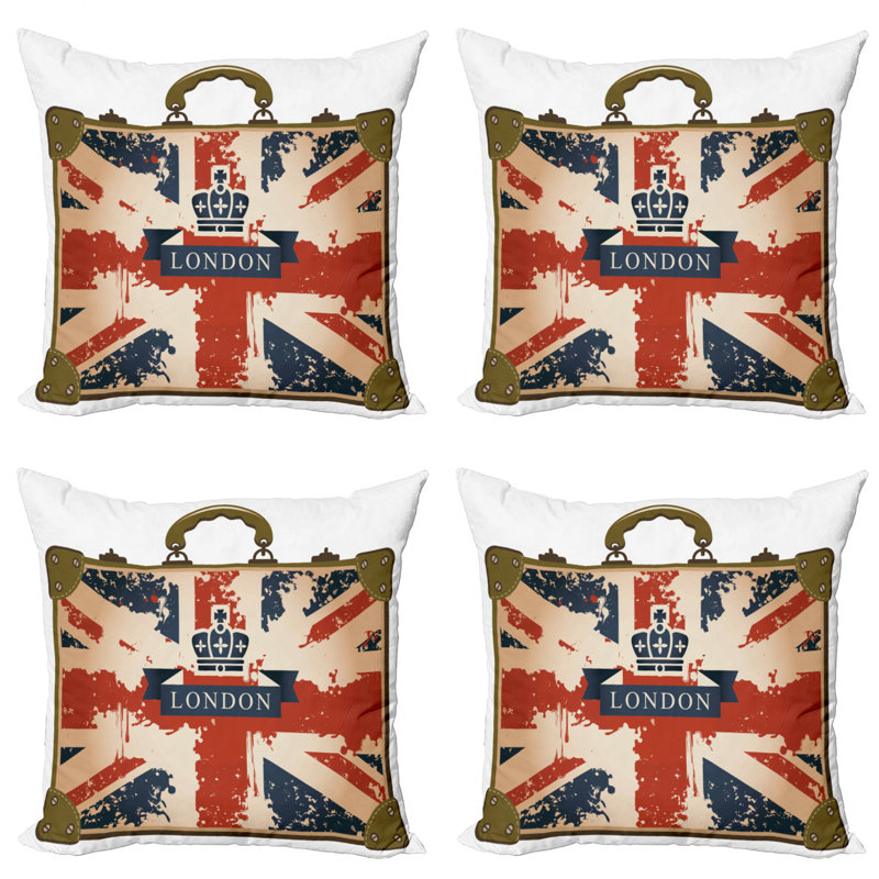 Vintage Union Jack London Print 20" Throw Pillow Covers Set