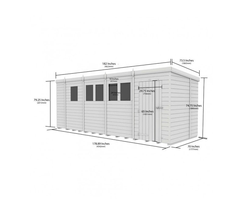 Total Sheds 17ft x 6ft Composite Pent Garden Shed - Single Door - No Windows - EPDM Rubber Roof - UK Manufactured