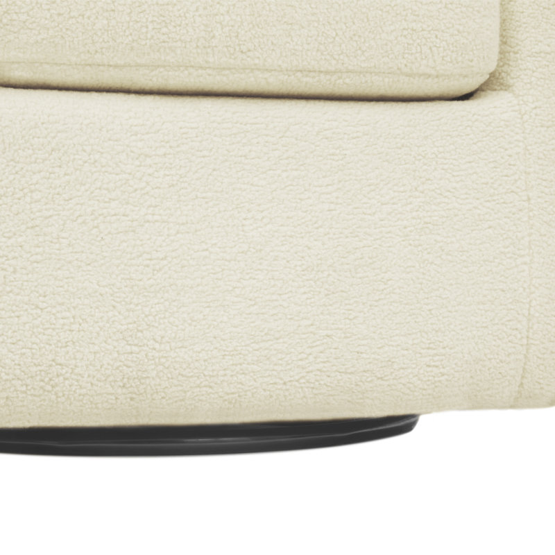 Swivel Mid-Century Modern Accent Tub Chair with Faux Shearing Upholstery and Hidden Base, Ivory Polyester Blend