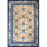 Antique Large Room Size Ivory Chinese Allover Floral Ningxia Rug