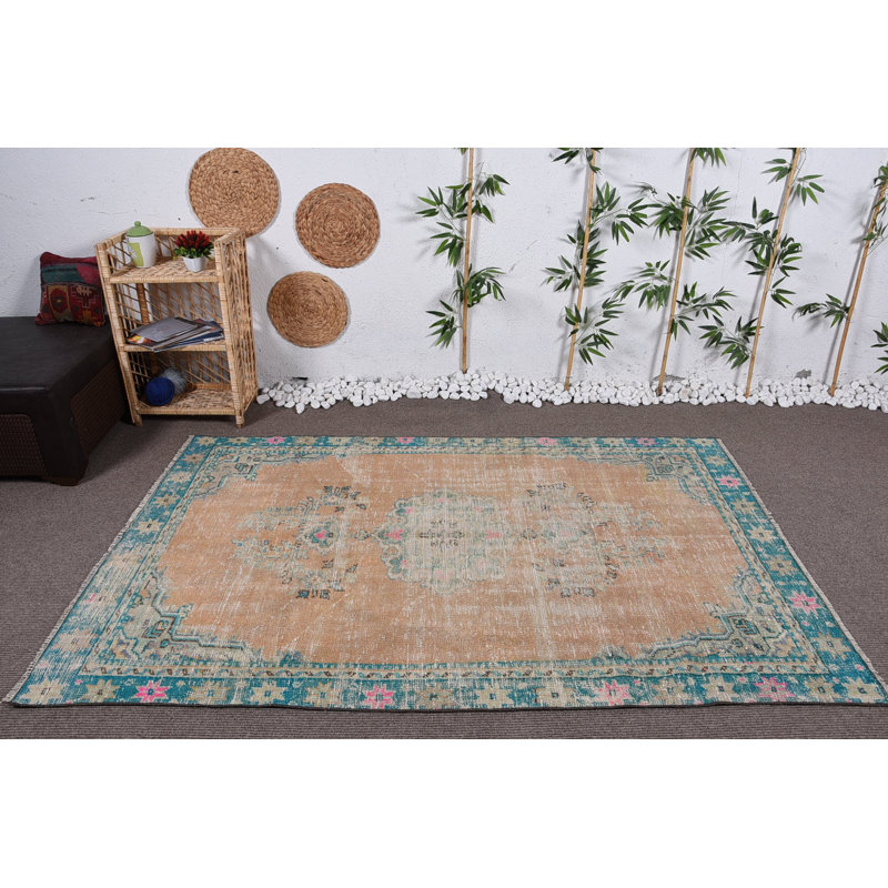 Tapis en laine, tapis turcs, tapis de sol, tapis rétro, tapis tissés à plat orange, tapis 4,8 x 7,3 pi