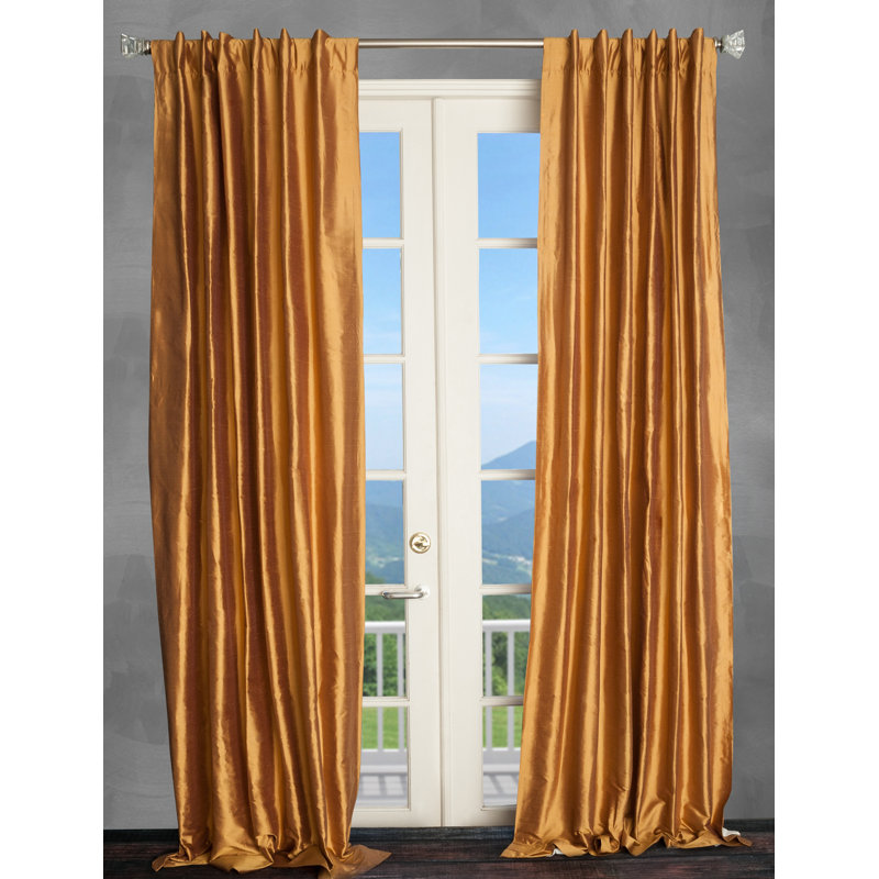 Silk Room Darkening Single Curtain Panel, 50" W x 108" L, Ochre
