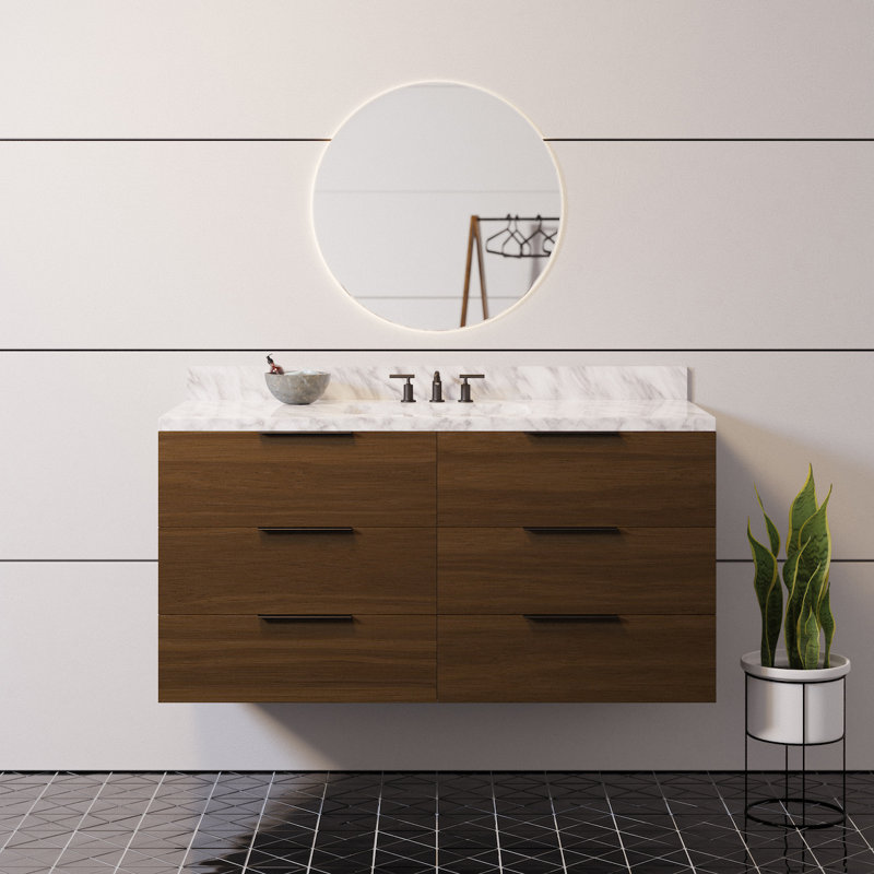 Mitchell 48'' Single Bathroom Vanity with Top, Carrara Marble, Walnut