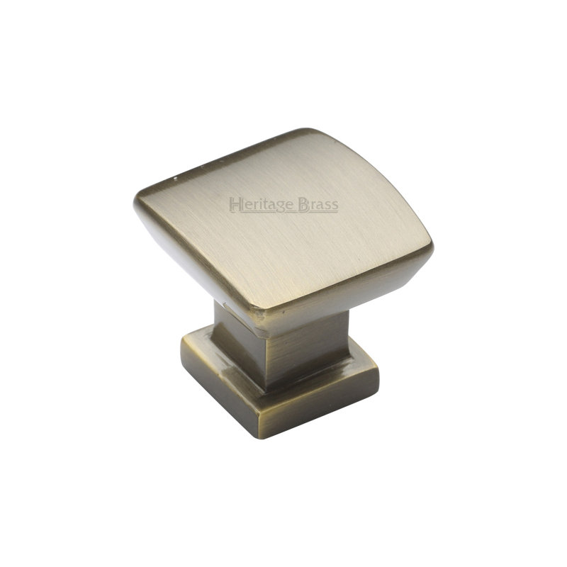 Heritage Brass Heritage Cabinet Knob Plinth Design with base, Antique Brass, 2.4cm H x 2.5cm W x 2.5cm D