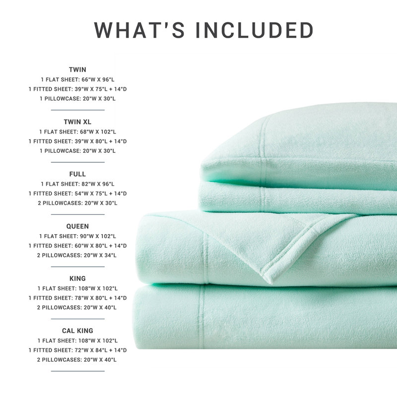 4 PCS Full Sheet Set Aqua, Full Sheet Set with 2 Pillowcases