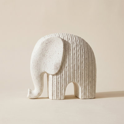Sculpture éléphant de style Mid-Century moderne, statue en bois texturé en pierre de 7,5 po, décoration bohème mouchetée pour tablette, console et décor de vestibule