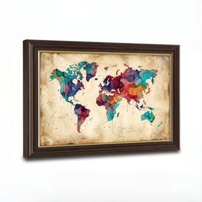 Antique Gold Framed，Canvas Wall Art for Living Room, Bedroom, Office or Entryway – Decorative Wall Decor with Watercolor Map