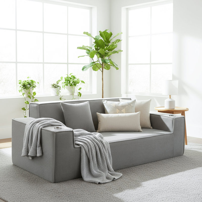 Causeuse rembourrée avec 2 porte-gobelets Boneless Brinae, Gris