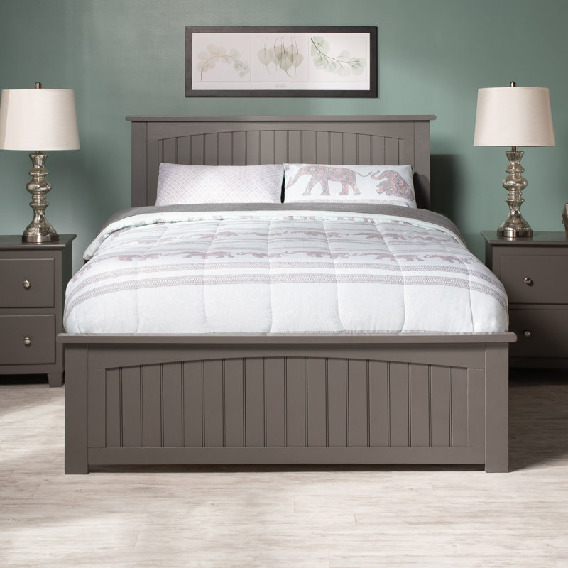 Kindig Solid Wood Platform Bed with Matching Footboard & Full Roll Out Trundle, Gray