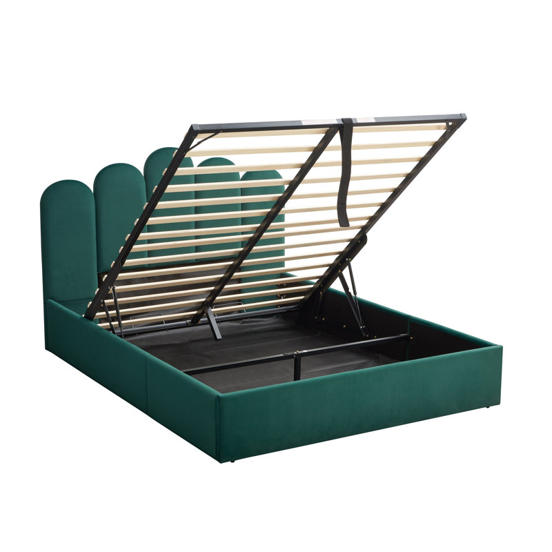 Lit plateforme tapissier Petal Palm, Grand lit, Vert