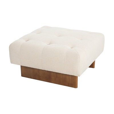 Square Upholstered Tufted Linen Fabric Ottoman