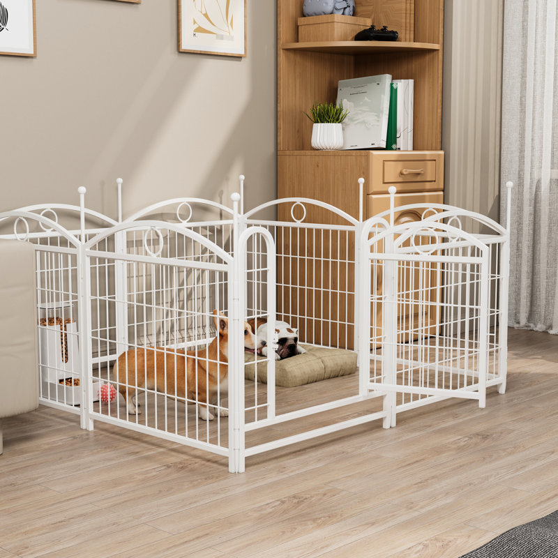 Parc pour chien avec 8 panneaux en métal et enclos pour chien, H 26,2 po x l 48,4 po x P 48,4 po, Blanc