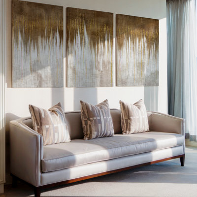 3 Pieces Exculisive White and Gold Vertical Textured Large Wall Art, Modern Canvas Decor for Living Room, Bedroom, Office and Home, Ready to Hang