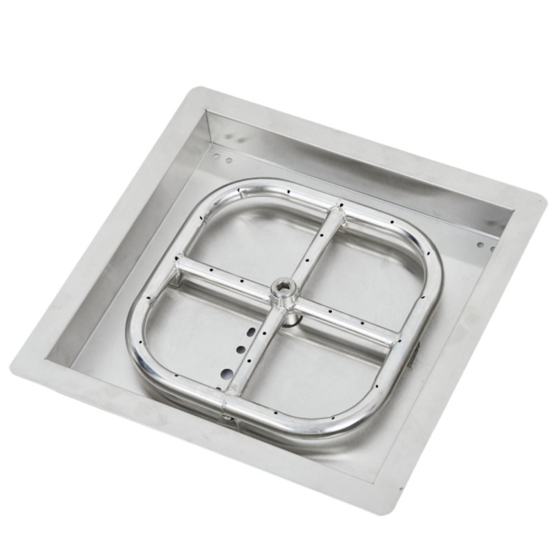 Burner Kit for Extendable Outdoor Fire Pit – Stainless Steel Rectangular Insert, Burner and Hose for Natural Gas/Propane, Perfect for Patio, Fireplace, Fire Pit – Silver, 12x12 inches