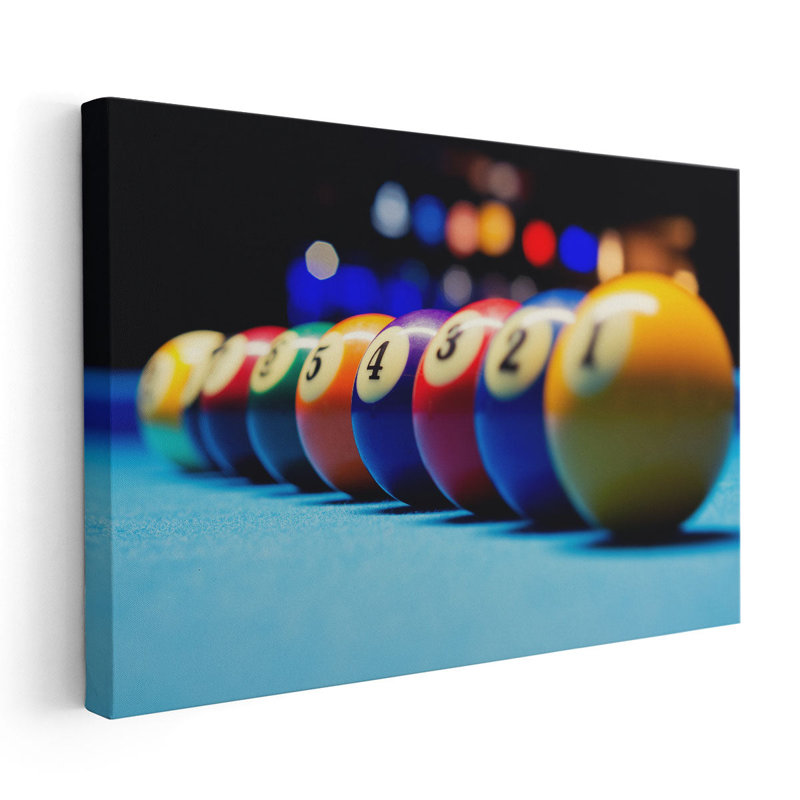 Art mural de billard sur toile, art moderne encadré, jeu de billard, décoration murale pour le salon | 9 boules de billard en ligne