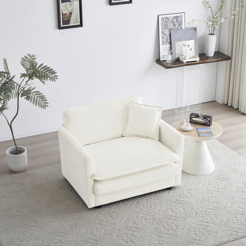 Fauteuil Comfy à assise simple en chenille blanche - pour le salon