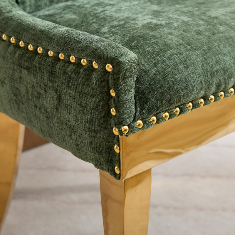 Chaises de salle à manger modernes en chenille, Vert olive