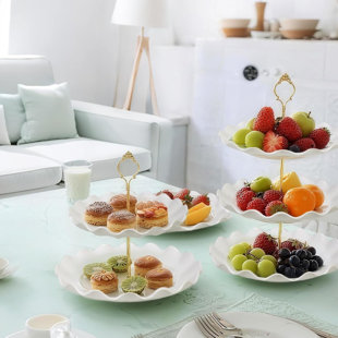 Ensemble de 10 présentoirs de table à dessert, 4 ensembles de 3 supports à petits gâteaux, 6 plateaux de service