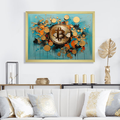 Or et bleu Crypto Bitcoin Collage - art mural mode Bitcoin