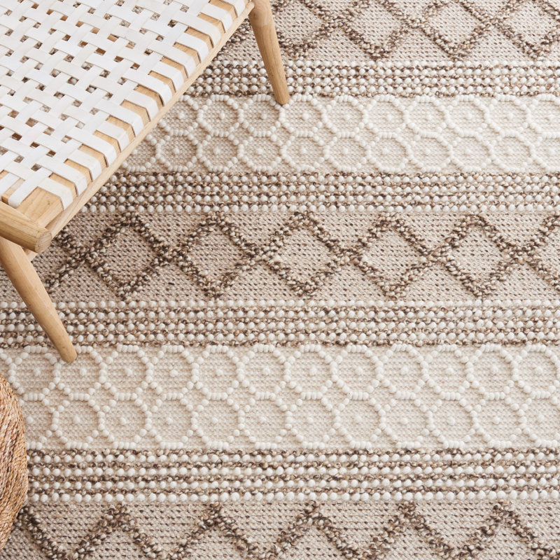 Tapis en laine / coton tissé à la main Natura ivoire / brun, Rectangle 8 pi x 10 pi