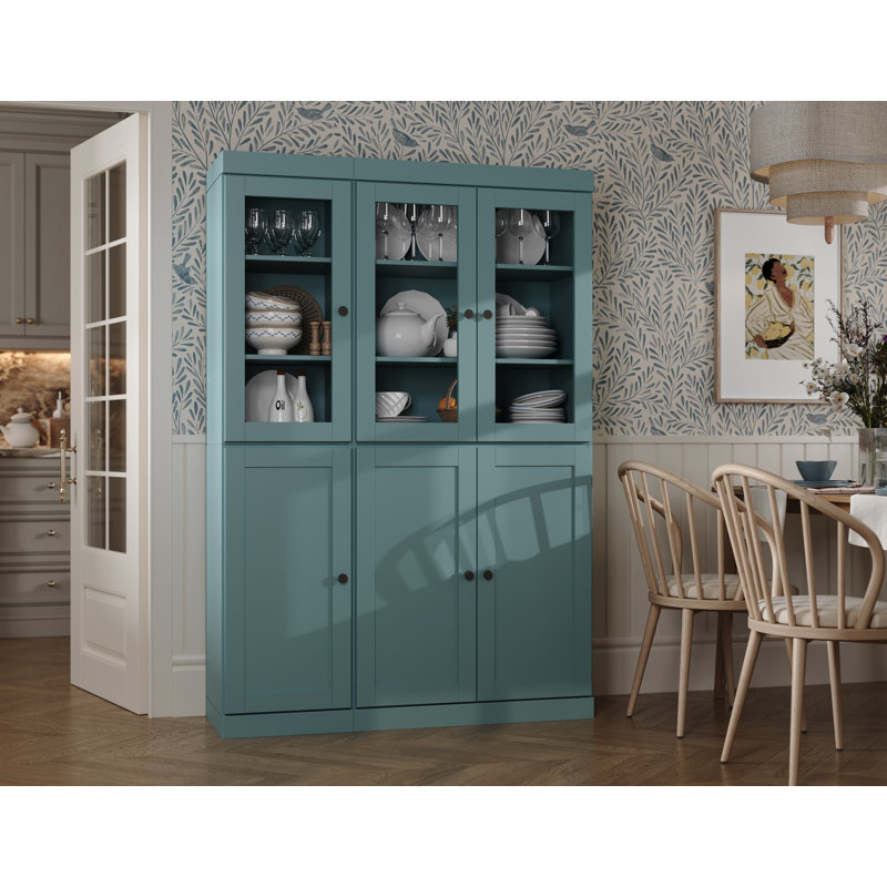 Vaisselier 100% bois massif 48,5 po avec portes Shaker, verre transparent et tablettes réglables Palace Imports, Bleu aqua